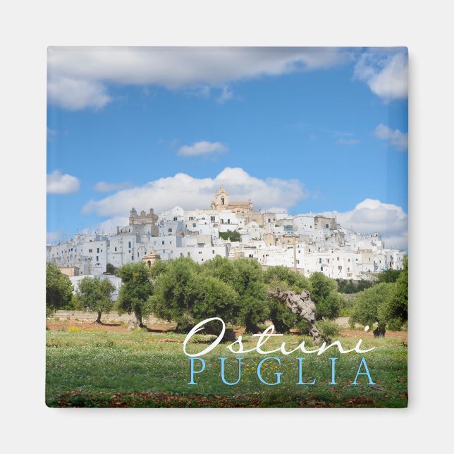 Ville blanche Ostuni, aimant texte des Pouilles (Devant)