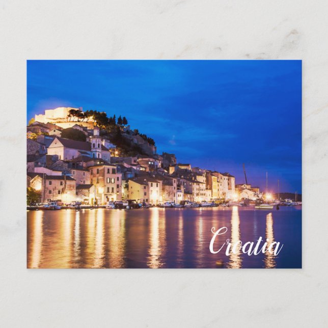 Ville croate Sibenik la nuit Carte postale (Devant)