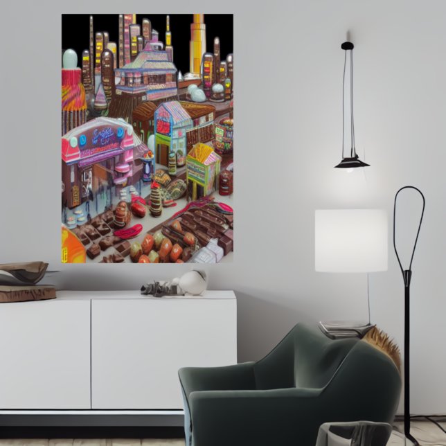 Ville de chocolat et bonbons | AI Art Poster (Créateur téléchargé)