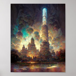 Ville De Lumière Imaginaire Sci-Fi Art Poster