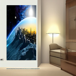 Ville sur un rocher spatial | AI Art Poster