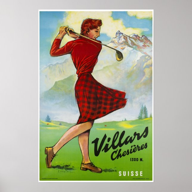 Villen, Schweizer Alpen, Skiplakat Poster (Vorne)