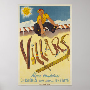 Villen, Schweizer Alpen, Skiplakat Poster