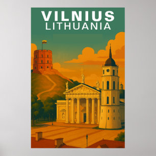 Vilnius, Litauen Hügelkuppe Backsteinturm Reise Poster