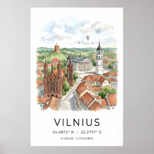 Vilnius Stadtmauer Kunst - Handgezeichnete Skyline Poster