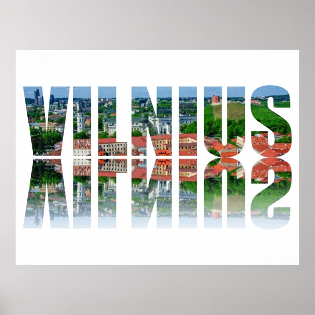 Vilnius Text mit Reflexion Poster (Vorne)