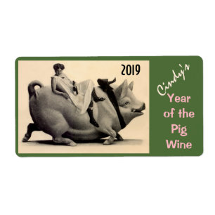 Vin Antique Amusement Lady & Pig Étiquettes Person