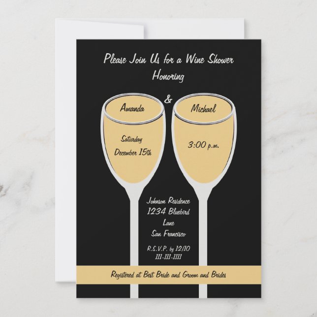 Vin blanc douche ou douche nuptiale invitation (Devant)