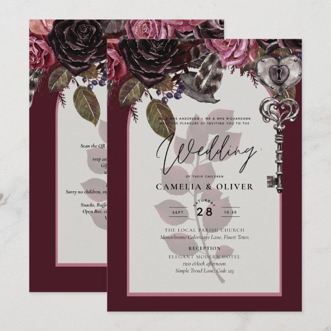 Vin de Bourgogne Floral Mariage Automne INVITATION (Devant / Derrière)