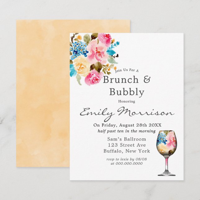 Vin Floral Brunch & Bubbly Invitation (Devant / Derrière)