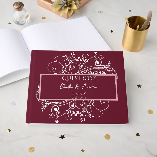 Vin Flourish Mariage Livre d'invité (Recto ouvert)