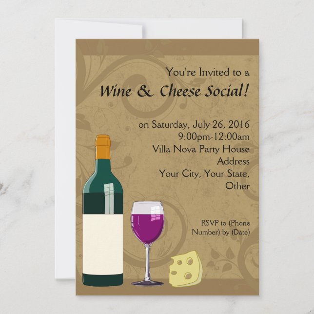 Vin & Fromage Social Party Flat Invitations (Devant)