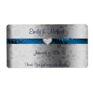 Vin mariage / Étiquette aquatique, Bleu et Argent,