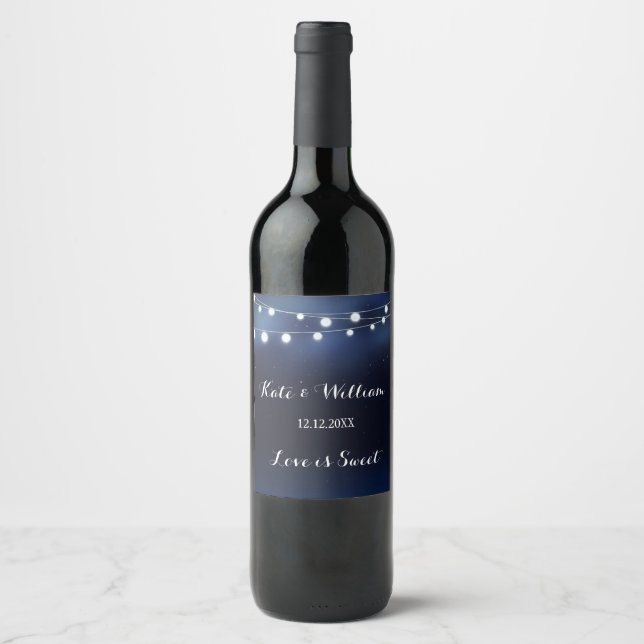 Vin mariage étiquette marine chaîne de lumières (Devant)