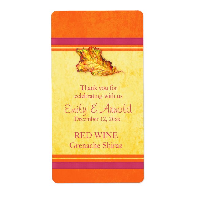 Vin mariage étiquette personnalisé feuille d'autom (Devant)