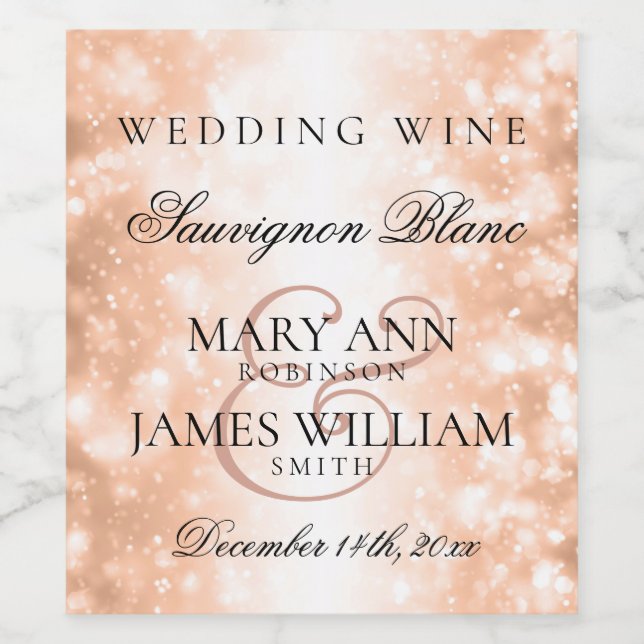 Vin mariage Étiquette Rose Gold Shimmer Lumières (Étiquettes simples)