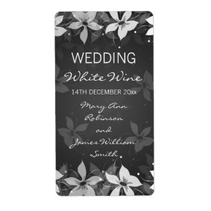 Vin Mariage Floral Étiquette Fleurs exotiques Noir