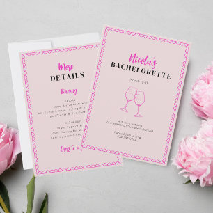 Vin rose Bachelorette Party Invitation Itinéraire