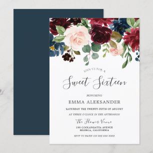 Vin rouge Bourgogne Floral Sweet 16 Invitation