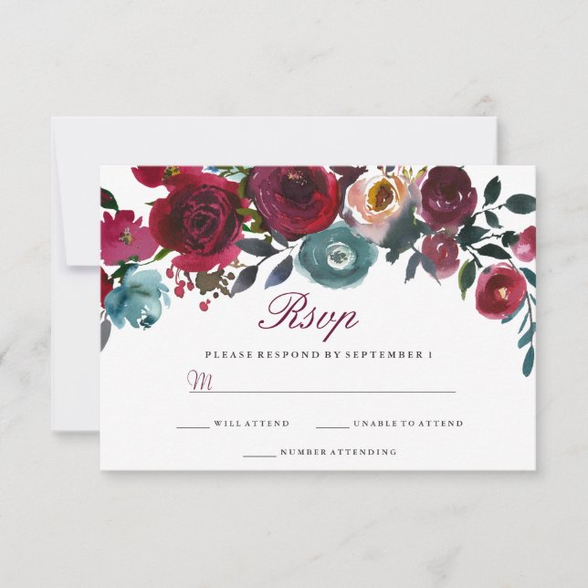 Vin rouge Bourgogne Mariage floral RSVP (Devant)