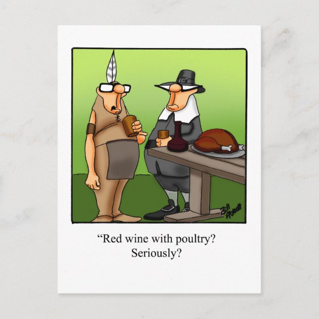 Vin Rouge Drôle Avec Carte Postale Poultry Thanksg (Devant)