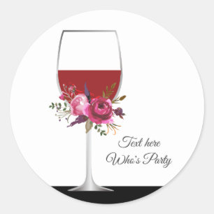 vin rouge, floral, autocollant merci
