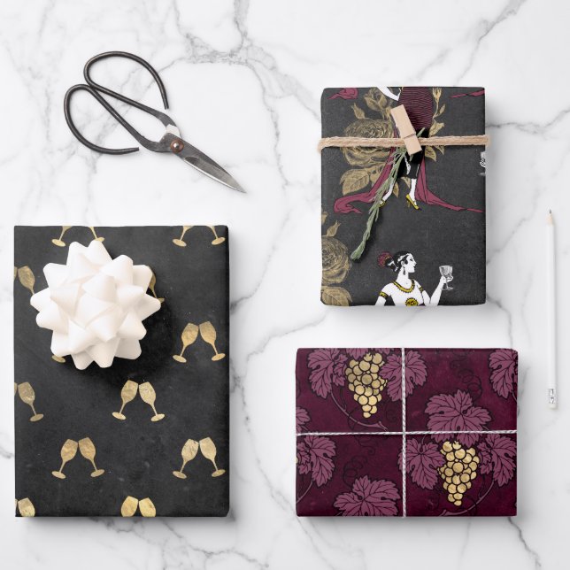 Vin Rouge French Red Wine Geschenkpapier Set (Vorderseite)