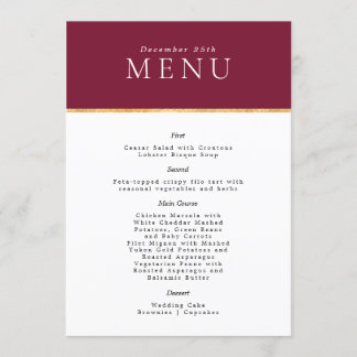 Vin Stylish Gold foil Mariage moderne Menu