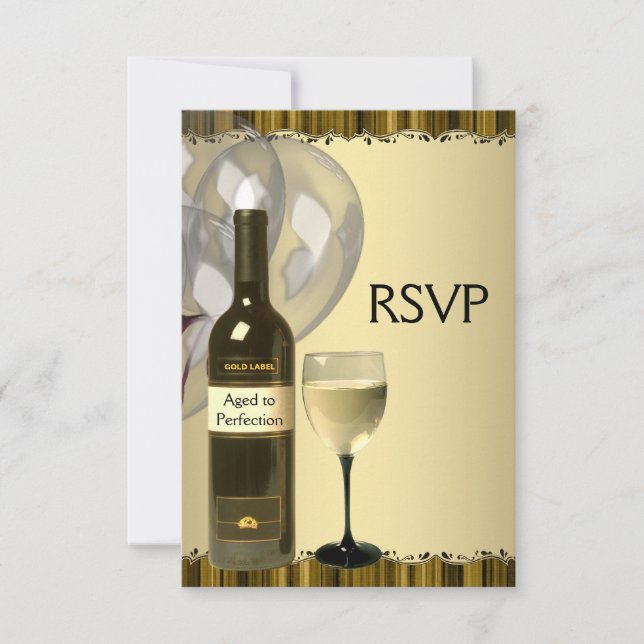 Vin Verre Bouteille Or 50e Anniversaire Fête RSVP (Devant)