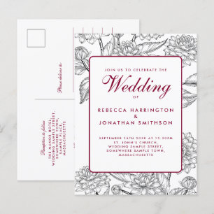 Vin vintage Rouge Floral Mariage RSVP Invitation