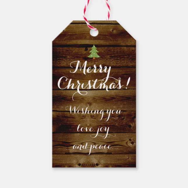 Vinage Country Wood Frohe Weihnachten Personalisie Geschenkanhänger (Vorderseite)