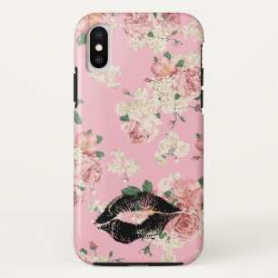 Vinage Floral Pattern Black Lipstick Kiss Case-Mate iPhone Hülle