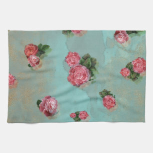 Vinage Flower Rosen floral blau rosa nostalisch Handtuch
