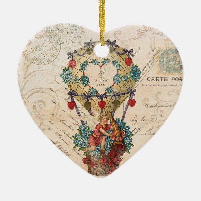 Vinage französische Valentiner Herzverzierung Keramikornament (Vorne)