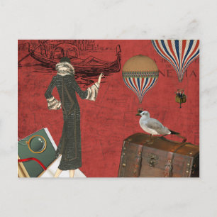 Vinage Venice Reisen Ephemera in Rot Postkarte