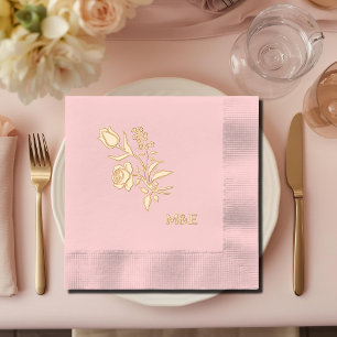 Vinateg Floral - Volkskunst rosa gold Servietten Mit Folie