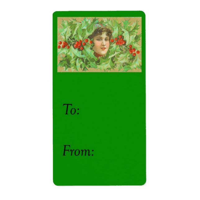 Vinatge Woman and Holly Gift Tag (Vorne)