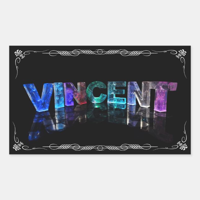 Vincent - Der Name Vincent in 3D-Leuchten (Fotogra Rechteckiger Aufkleber (Vorderseite)