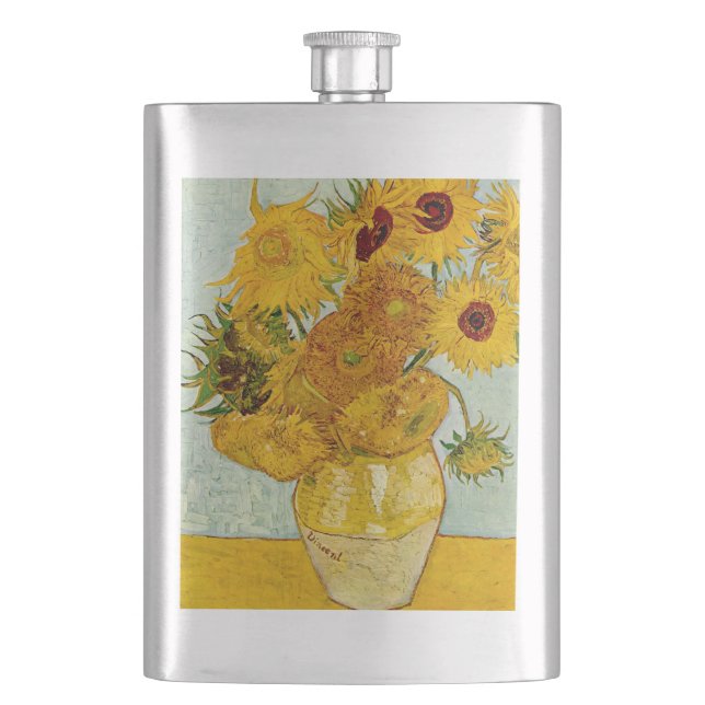 Vincent Van Gogh 12 Sonnenblumen Impressionist Flachmann (Vorderseite)