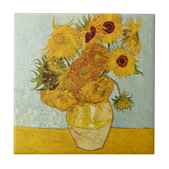 Vincent Van Gogh 12 Sonnenblumen Impressionist Fliese (Vorderseite)