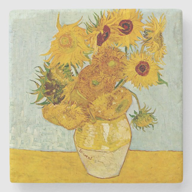 Vincent Van Gogh 12 Sonnenblumen Impressionist Steinuntersetzer (Vorderseite)