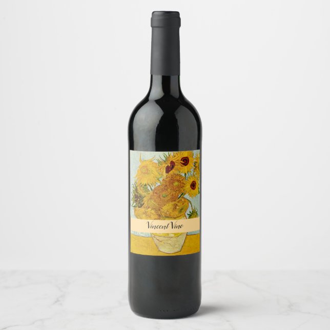 Vincent Van Gogh 12 Sonnenblumen Impressionist Weinetikett (Vorderseite)