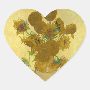 Vincent Van Gogh 15 Sonnenblumen Gemälde Herz-Aufkleber