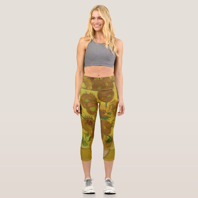 Vincent Van Gogh 15 Sonnenblumen Malerei Capri Leggings (Vorderseite)