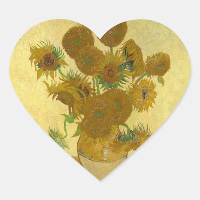 Vincent Van Gogh 15 Sonnenblumen Malerei Herz-Aufkleber (Vorderseite)