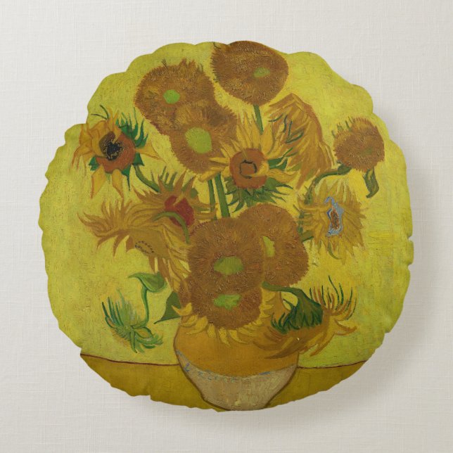 Vincent Van Gogh 15 Sonnenblumen Malerei Rundes Kissen (Vorderseite)