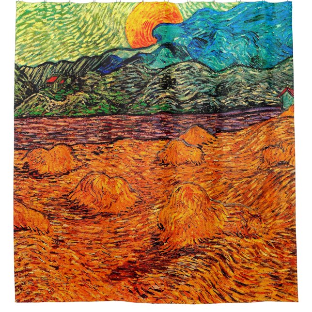 Vincent Van Gogh - Abend Landschaft Rising Moon Duschvorhang (Vorderseite)
