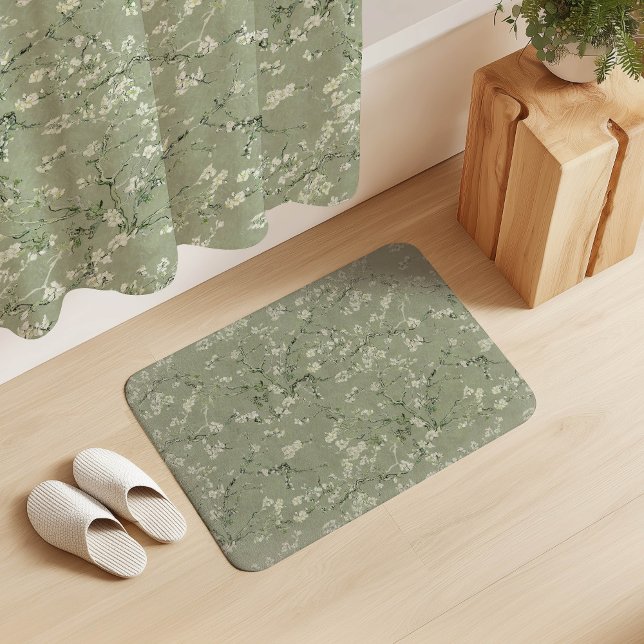 Vincent Van Gogh Almond Blossom on Sage Green Badematte (Von Creator hochgeladen)