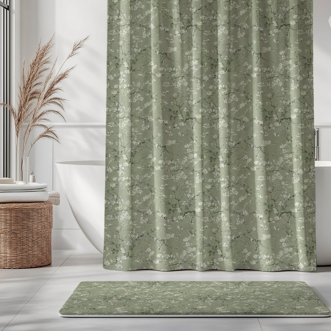 Vincent Van Gogh Almond Blossom on Sage Green Duschvorhang (Von Creator hochgeladen)