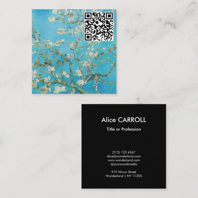 Vincent van Gogh - Almond Blossom - QR-Code Quadratische Visitenkarte (Vorne/Hinten)